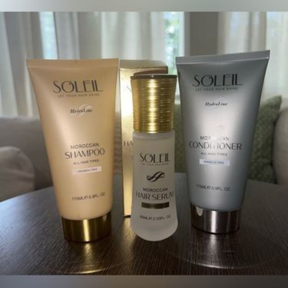 Moroccan Hair Serum - Gold/White Heat Protectant + shampoo conditioner